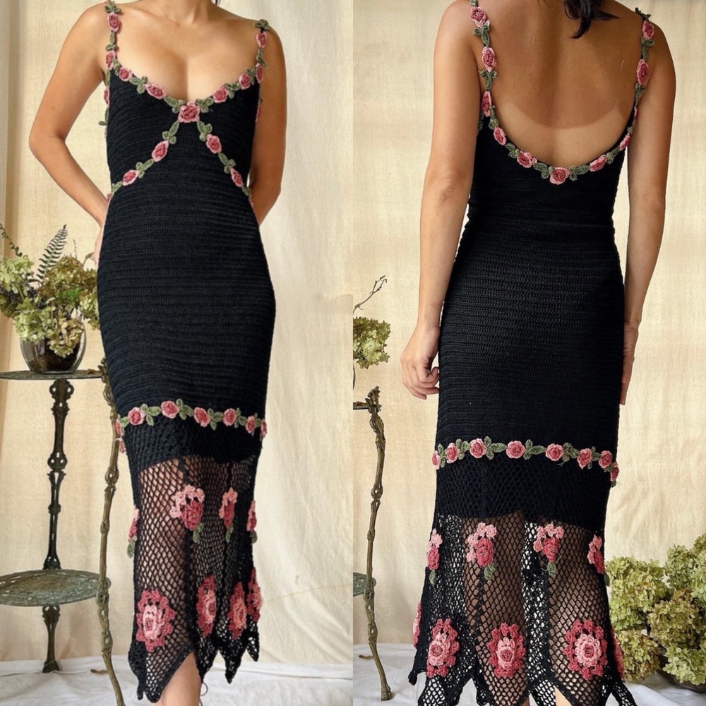 Vintage Y2K Beaded Dress Vintage Crochet Dress Vintage Beaded Dress Floral Fairy - Picture 13 of 13
